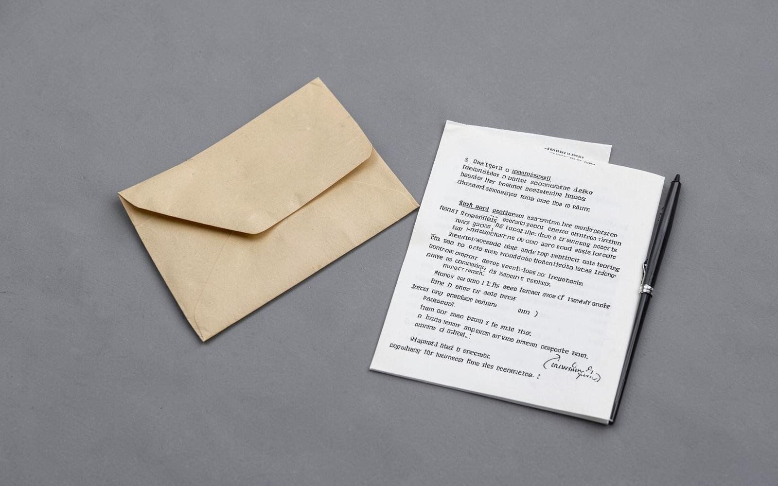 Envelope and folded letter with a pen